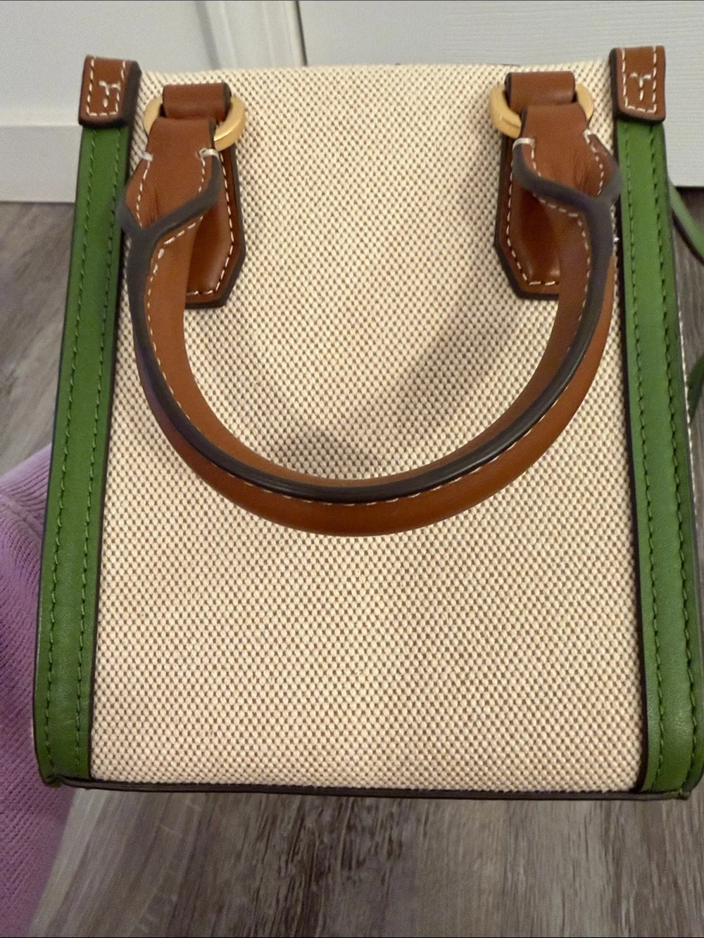 Tory Burch Green Trim Canvas Mini Blake Crossbody Purse